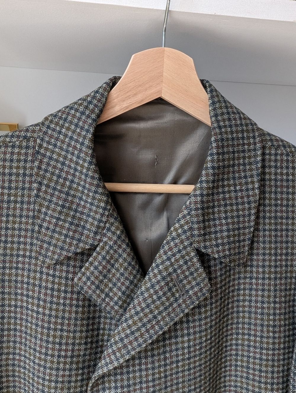 Vintage Men's Classic Houndstooth Wool Overcoat Jacket Black Gray Size Large - Picture 8 of 12